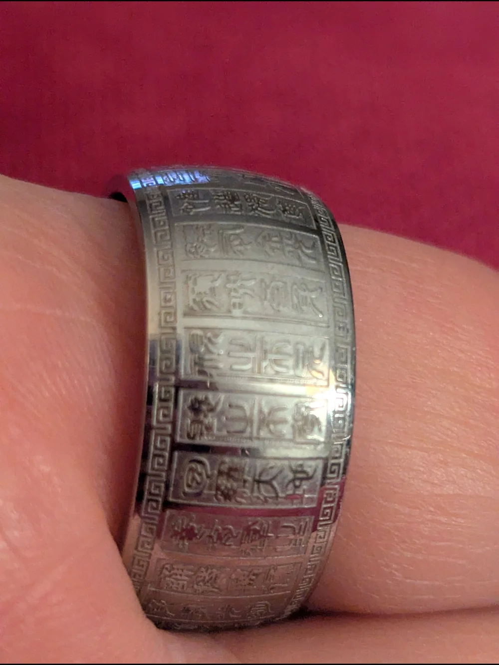 Silver Engraved Wide Band Ring - Silver